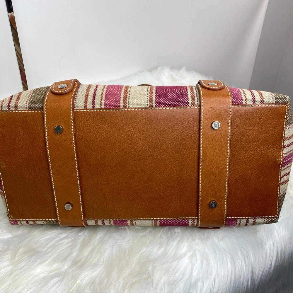 Lambertson Truex Large Striped Kansas Canvas and Leather Tote